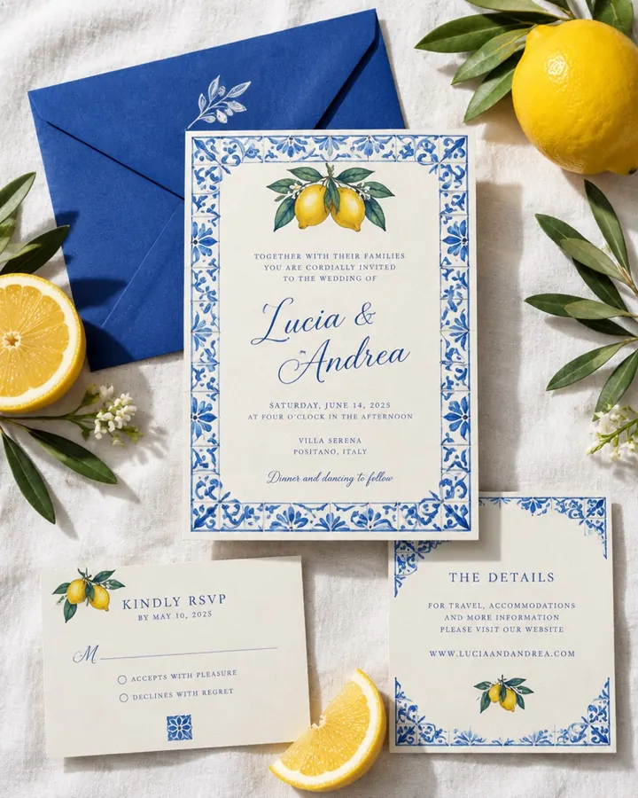Invitación de boda Amalfi, estilo mediterráneo