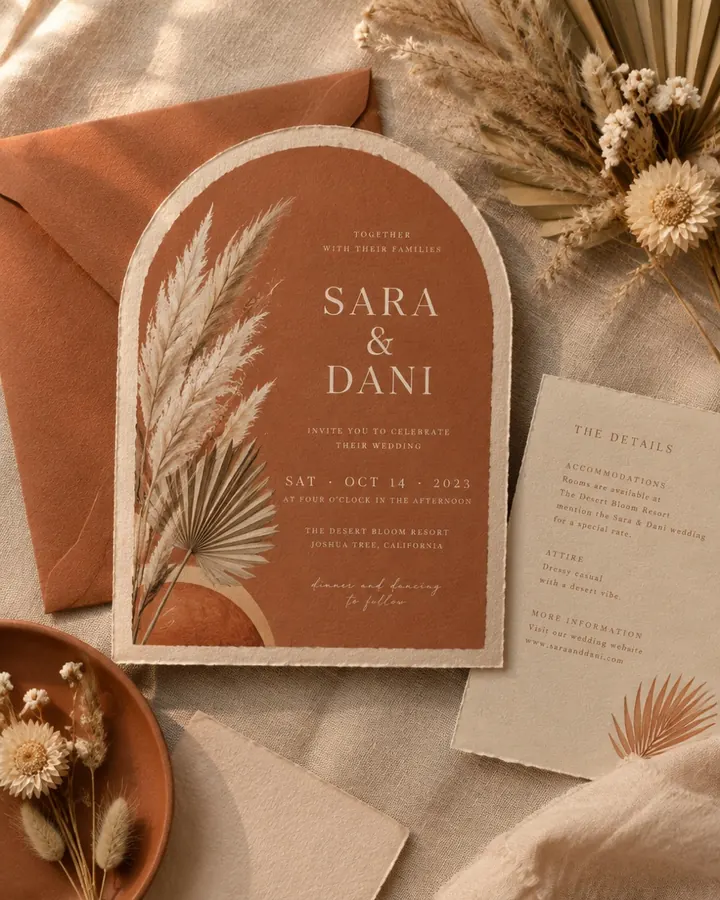Invitación de boda Desierto, estilo boho