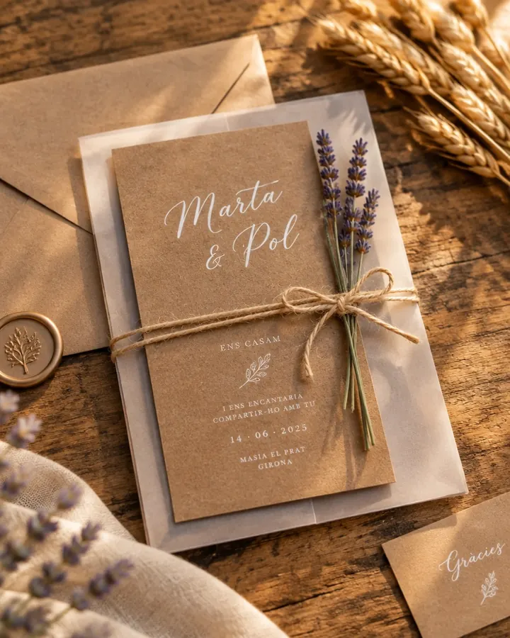 Invitación de boda Espiga, estilo rústico