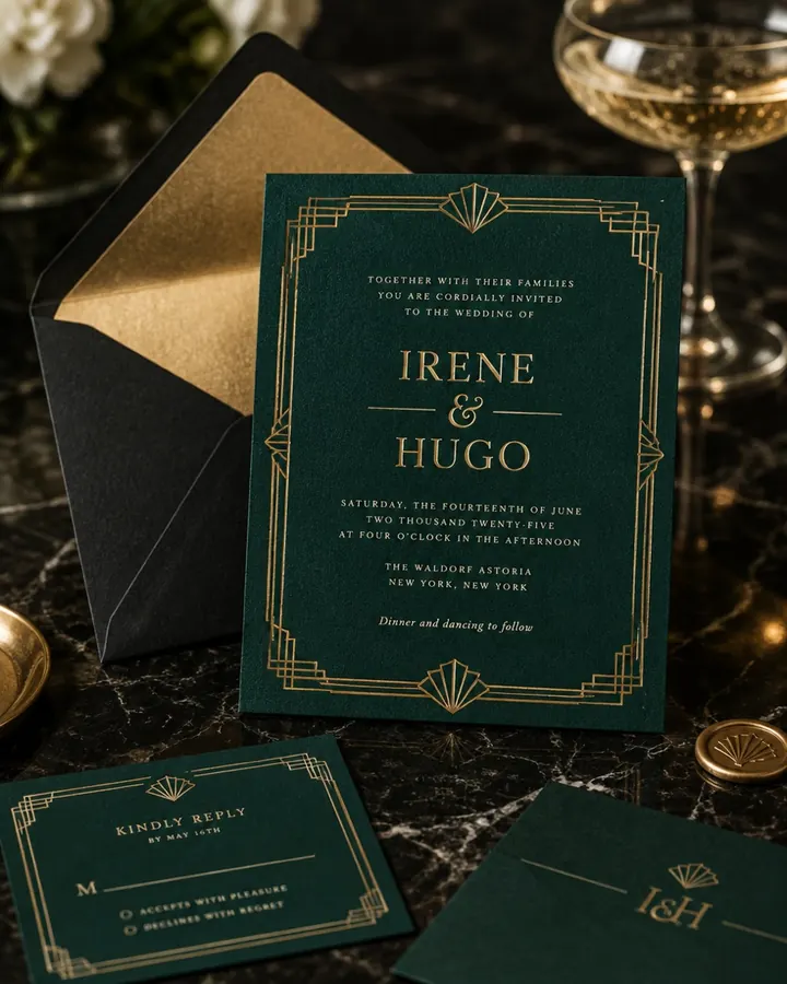 Invitación de boda Gatsby, estilo elegante