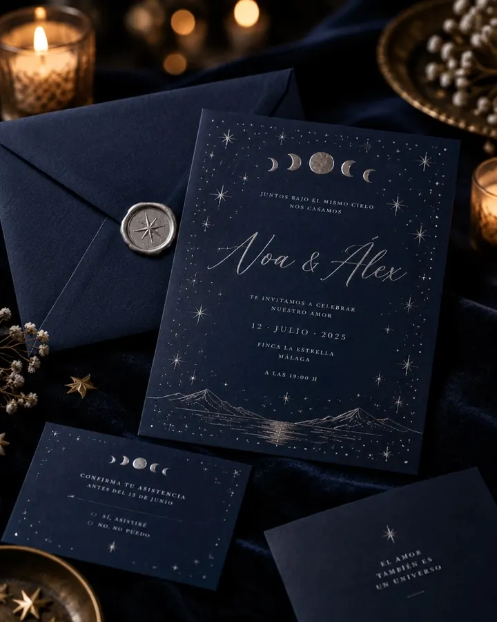 Invitación de boda Luna, estilo noche