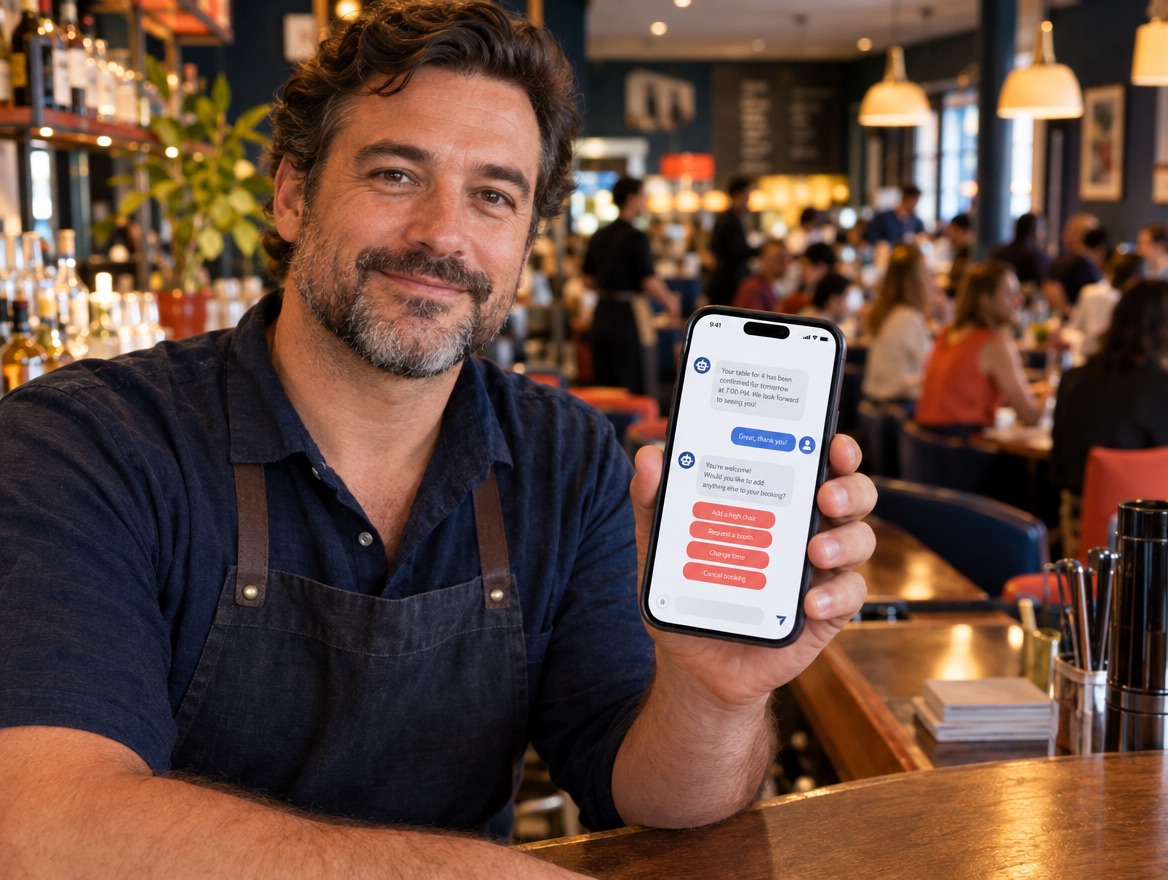 Chatbot con IA atendiendo a un cliente por WhatsApp en el móvil