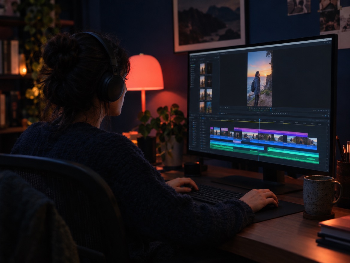 Editor de vídeo montando una pieza vertical para redes