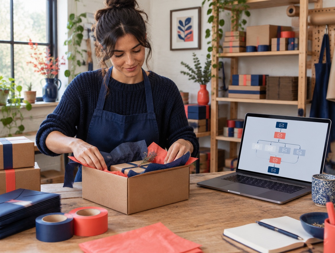 Tienda online preparando un pedido con una automatización de correo en el portátil