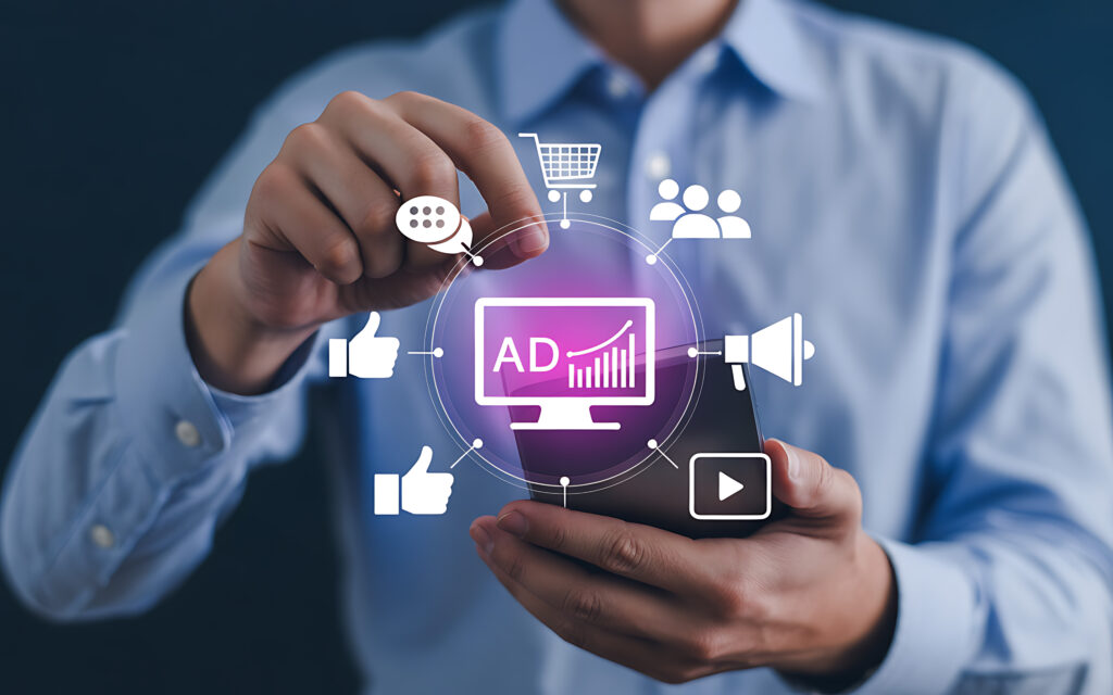 Man Using Smartphone for Digital Marketing and Online Advertising